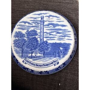 Vintage Hotplate Blue Transferware Pilgrim Memorial Monument Provincetown Mass